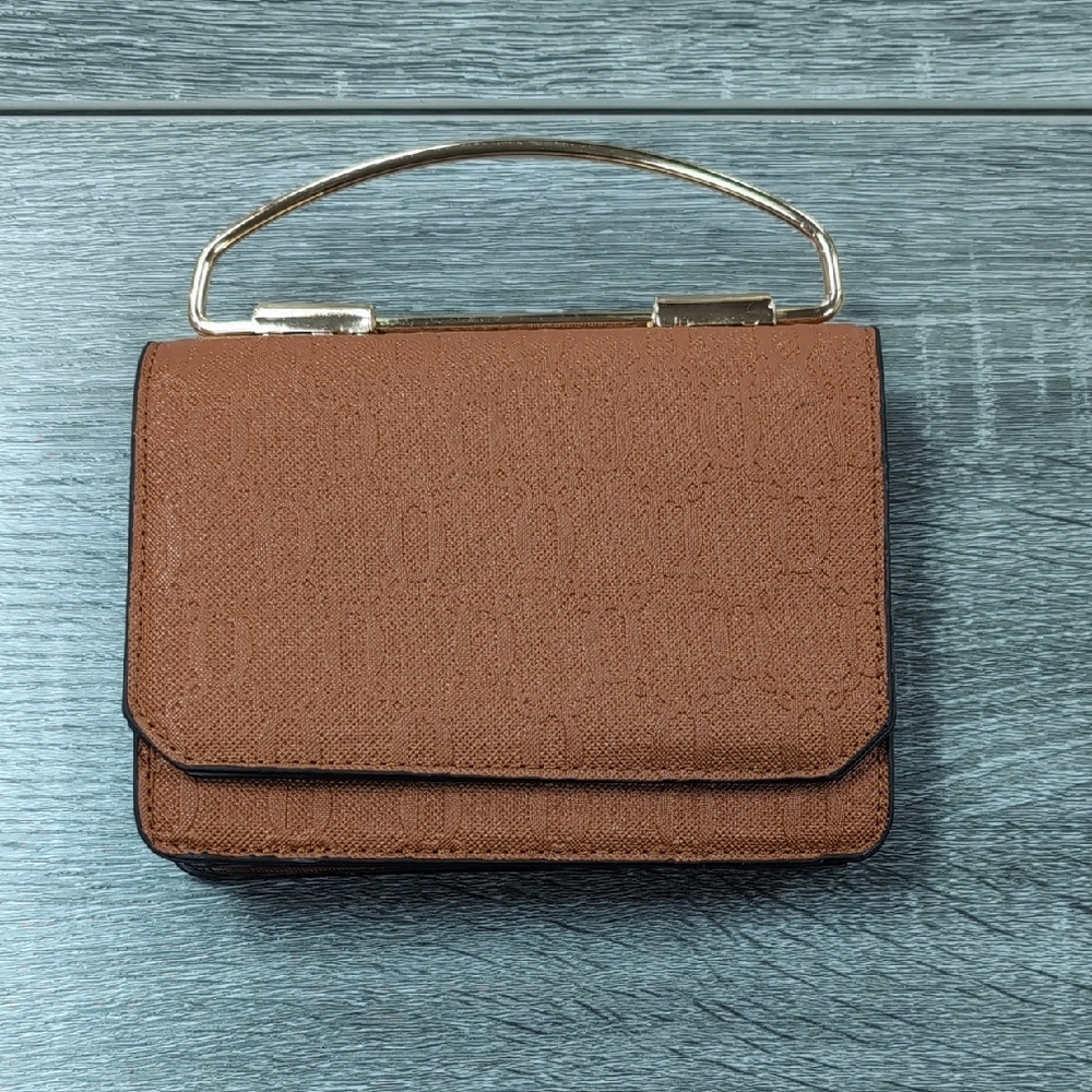 Source Unknown Textured Brown Mini Bag with Gold Accent